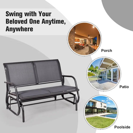 Swing Glider Chair 48 Inch Loveseat Rocker Lounge Backyard-Gray - Gray - Patio Rocking Chairs & Gliders