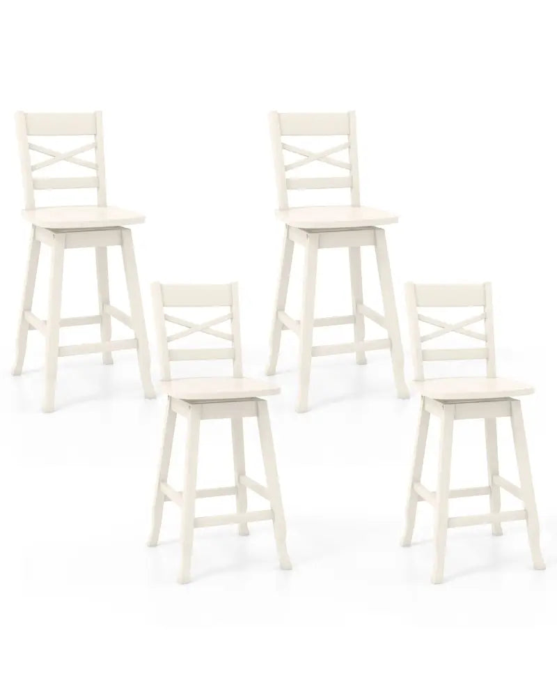 Swivel 24-Inch Counter Height Stool Set of 2 with Inclined Backrest-Cream - White - Bar Stools