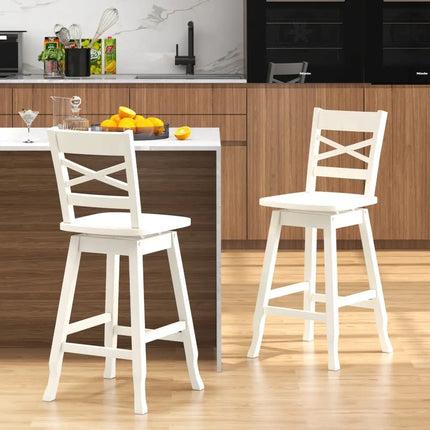 Swivel 24-Inch Counter Height Stool Set of 2 with Inclined Backrest-Cream - White - Bar Stools