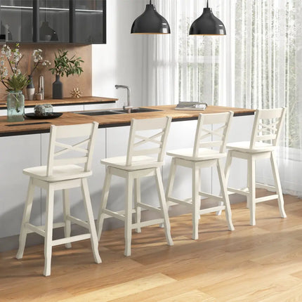 Swivel 24-Inch Counter Height Stool Set of 2 with Inclined Backrest-Cream - White - Bar Stools