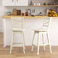 Swivel 24-Inch Counter Height Stool Set of 2 with Inclined Backrest-Cream - White - Bar Stools