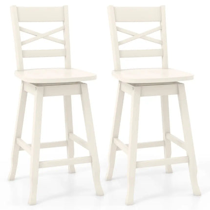 Swivel 24-Inch Counter Height Stool Set of 2 with Inclined Backrest-Cream - White - Bar Stools