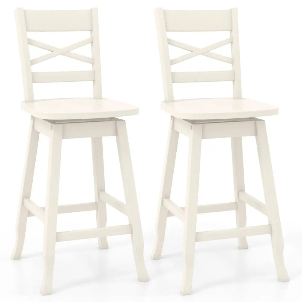 Swivel 24-Inch Counter Height Stool Set of 2 with Inclined Backrest-Cream - White - Bar Stools