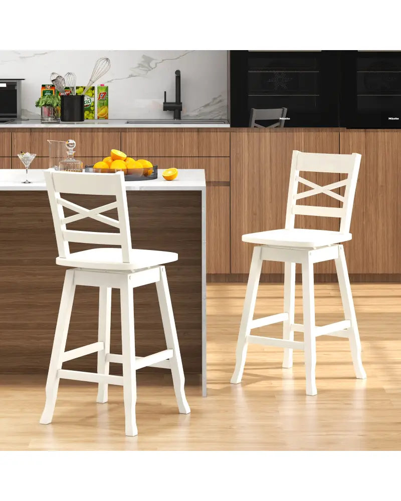 Swivel 24-Inch Counter Height Stool Set of 2 with Inclined Backrest-Cream - White - Bar Stools