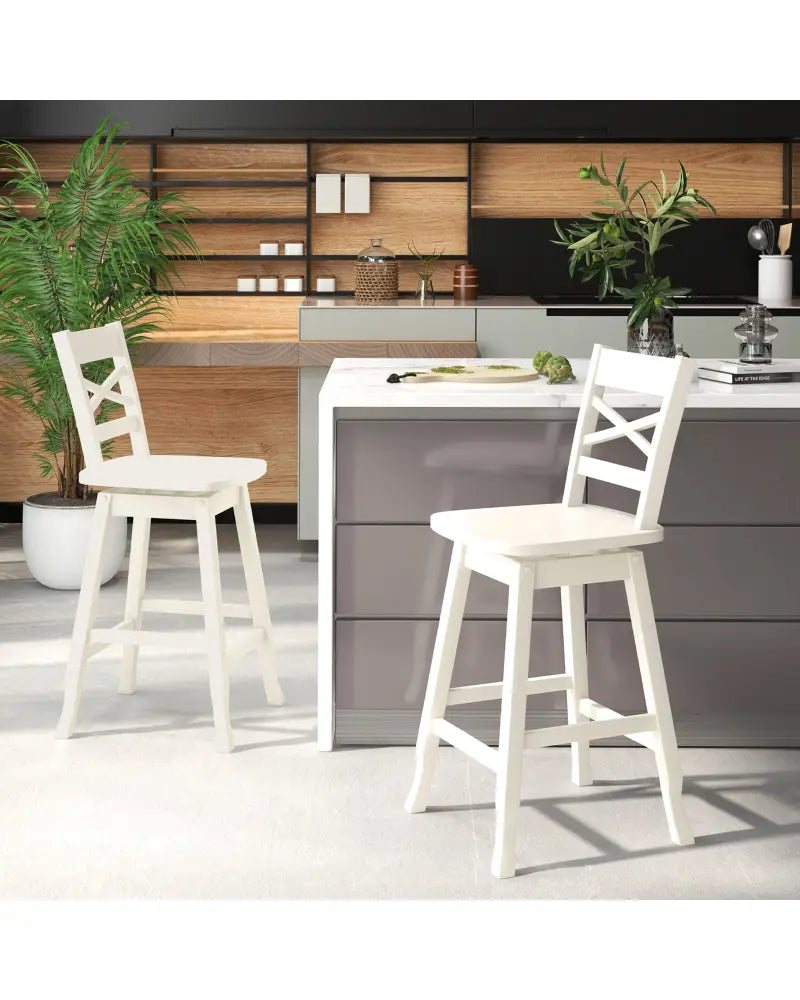 Swivel 24-Inch Counter Height Stool Set of 2 with Inclined Backrest-Cream - White - Bar Stools