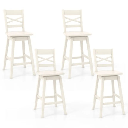 Swivel 24-Inch Counter Height Stool Set of 2 with Inclined Backrest-Cream - White - Bar Stools
