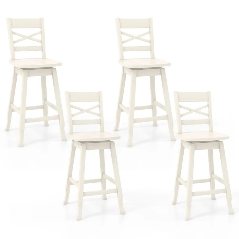 Swivel 24-Inch Counter Height Stool Set of 2 with Inclined Backrest-Cream - White - Bar Stools