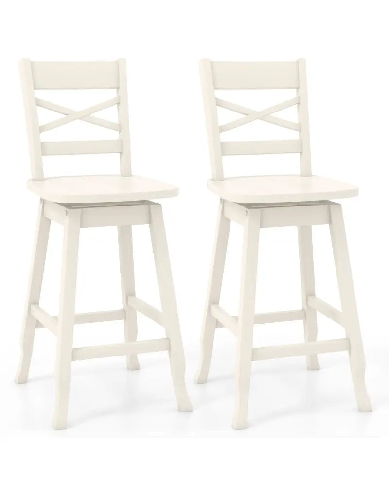 Swivel 24-Inch Counter Height Stool Set of 2 with Inclined Backrest-Cream - White - Bar Stools
