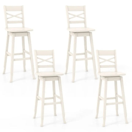 Swivel 30-Inch Bar Height Stool Set of 2 with Footrest-Cream White - Cream White - Bar Stools