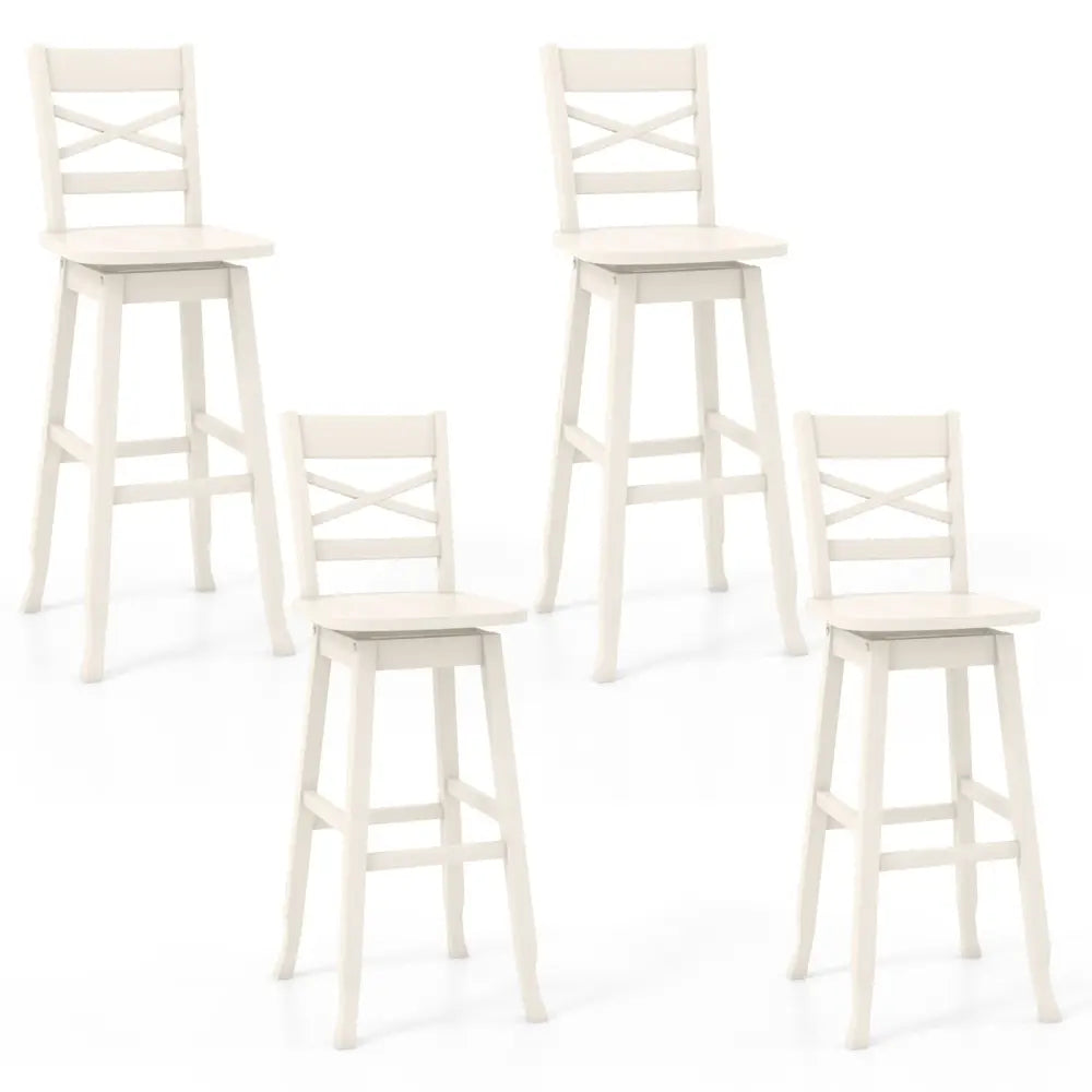 Swivel 30-Inch Bar Height Stool Set of 2 with Footrest-Cream White - Cream White - Bar Stools