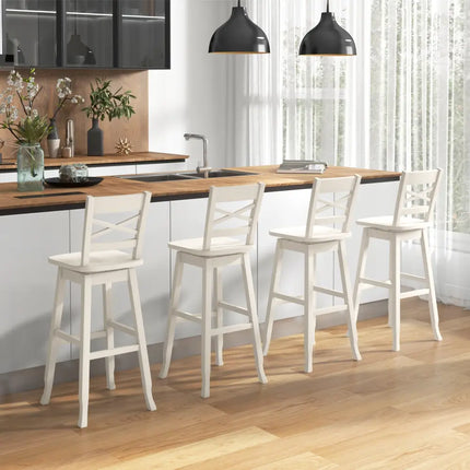 Swivel 30-Inch Bar Height Stool Set of 2 with Footrest-Cream White - Cream White - Bar Stools