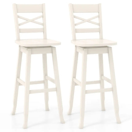 Swivel 30-Inch Bar Height Stool Set of 2 with Footrest-Cream White - Cream White - Bar Stools