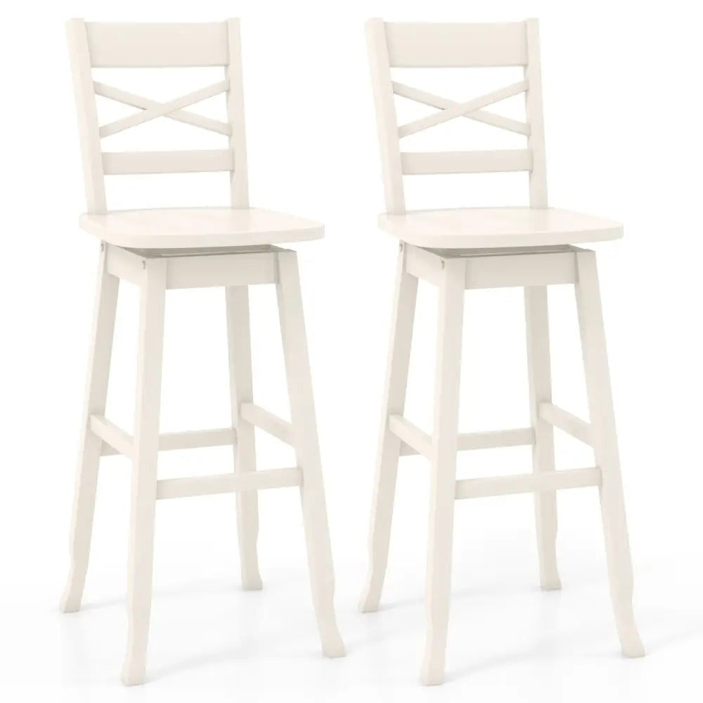 Swivel 30-Inch Bar Height Stool Set of 2 with Footrest-Cream White - Cream White - Bar Stools