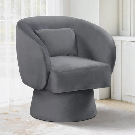 Swivel Accent Chair Upholstered Barrel Chair with Curved Back and Removable Lumbar Pillow-Gray - Gray - Accent Chairs