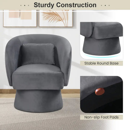 Swivel Accent Chair Upholstered Barrel Chair with Curved Back and Removable Lumbar Pillow-Gray - Gray - Accent Chairs