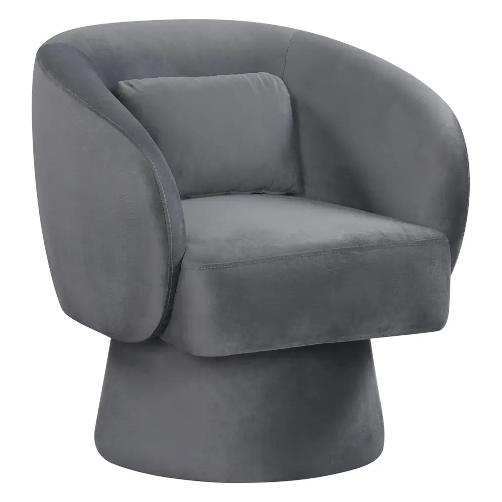 Swivel Accent Chair Upholstered Barrel Chair with Curved Back and Removable Lumbar Pillow-Gray - Gray - Accent Chairs