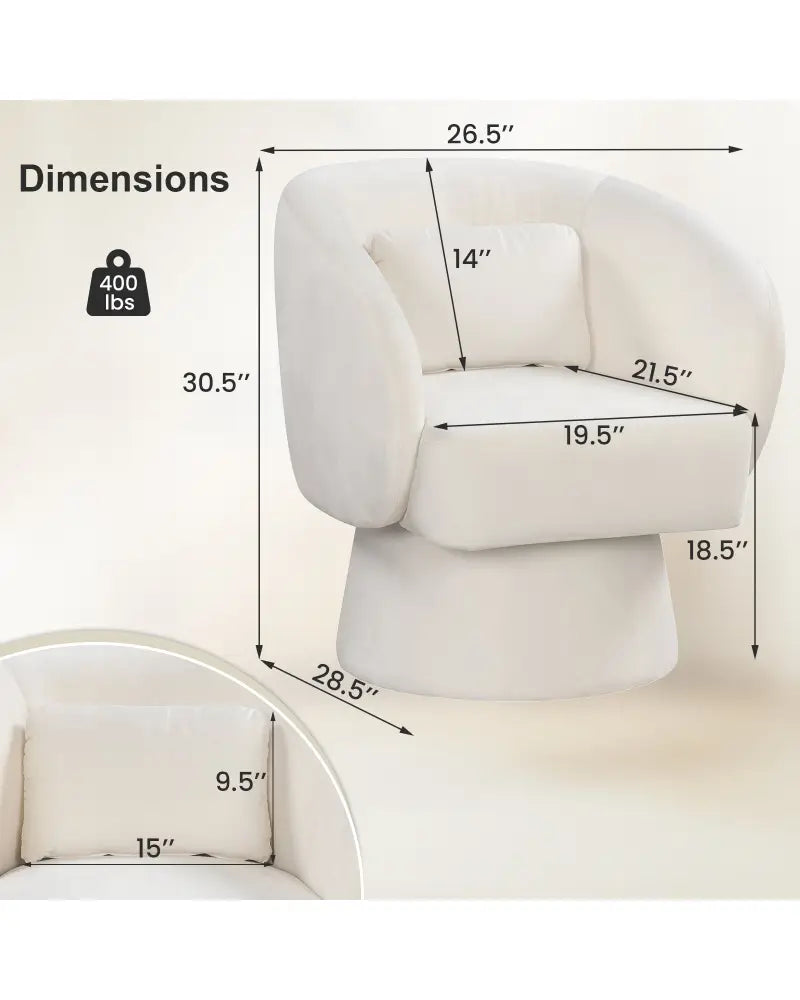 Swivel Accent Chair Upholstered Barrel Chair with Curved Back and Removable Lumbar Pillow-Beige - Beige - Accent Chairs