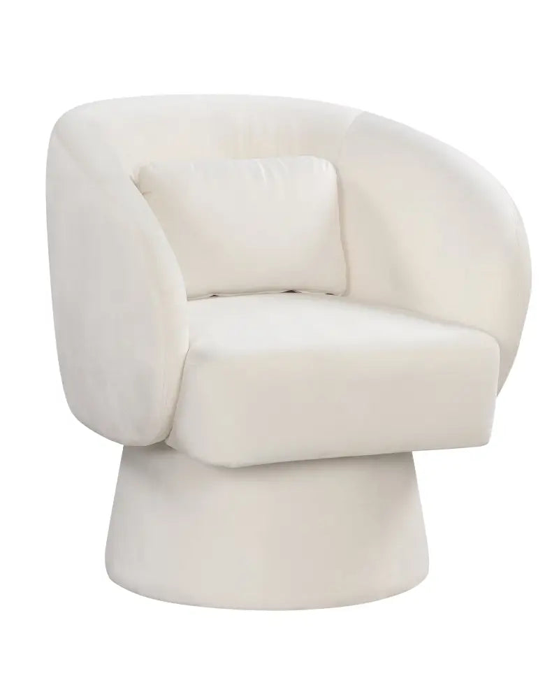 Swivel Accent Chair Upholstered Barrel Chair with Curved Back and Removable Lumbar Pillow-Beige - Beige - Accent Chairs