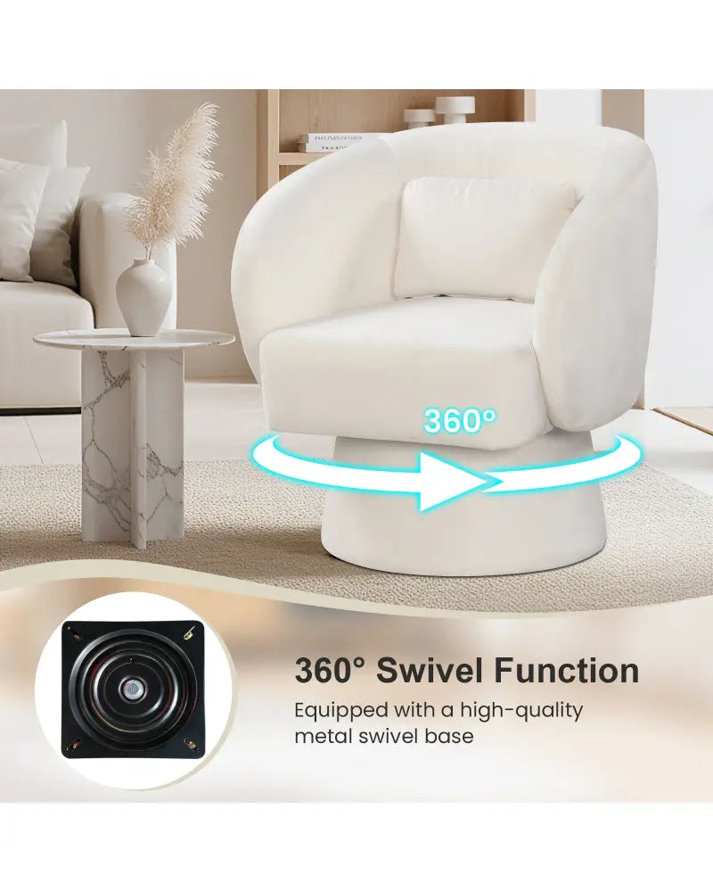 Swivel Accent Chair Upholstered Barrel Chair with Curved Back and Removable Lumbar Pillow-Beige - Beige - Accent Chairs