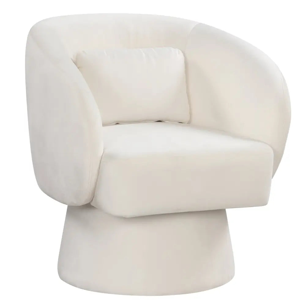 Swivel Accent Chair Upholstered Barrel Chair with Curved Back and Removable Lumbar Pillow-Beige - Beige - Accent Chairs