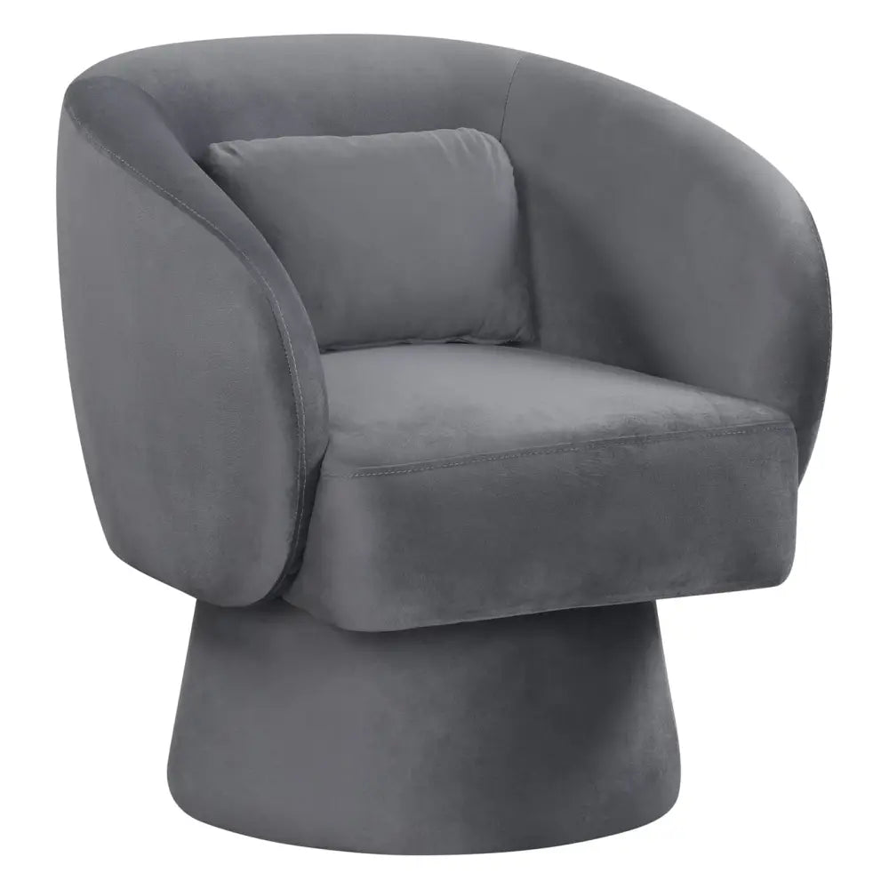 Swivel Accent Chair Upholstered Barrel Chair with Curved Back and Removable Lumbar Pillow-Gray - Gray - Accent Chairs