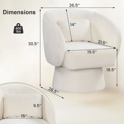 Swivel Accent Chair Upholstered Barrel Chair with Curved Back and Removable Lumbar Pillow-Beige - Beige - Accent Chairs