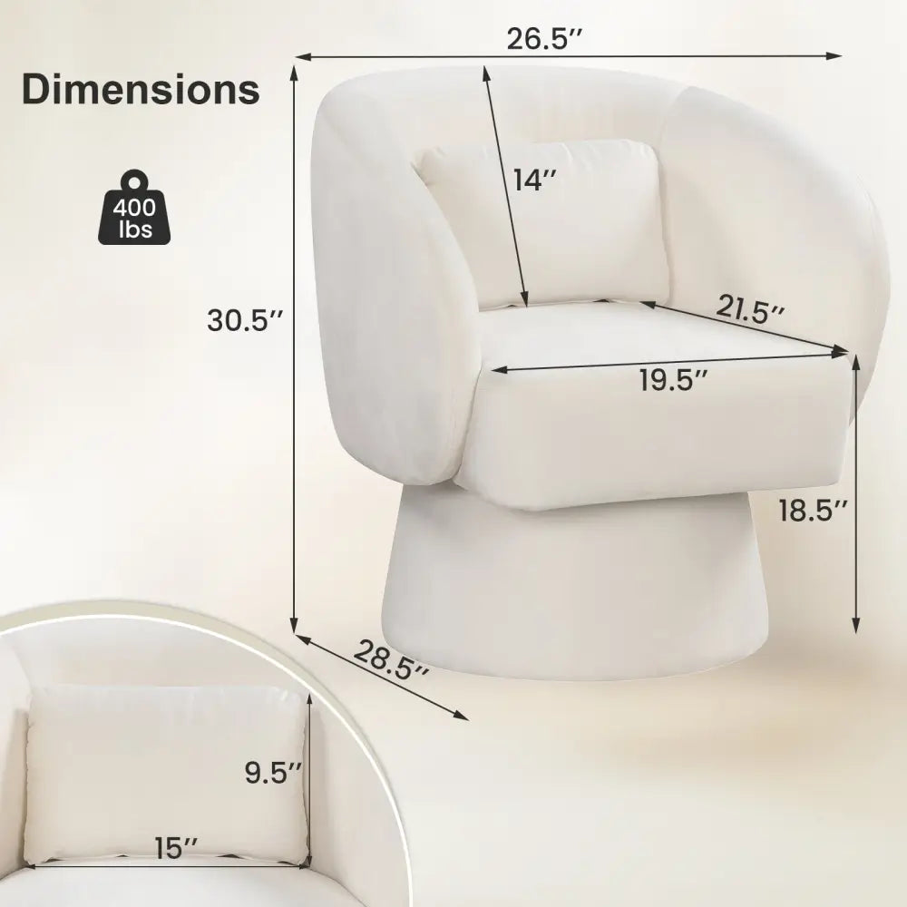 Swivel Accent Chair Upholstered Barrel Chair with Curved Back and Removable Lumbar Pillow-Beige - Beige - Accent Chairs