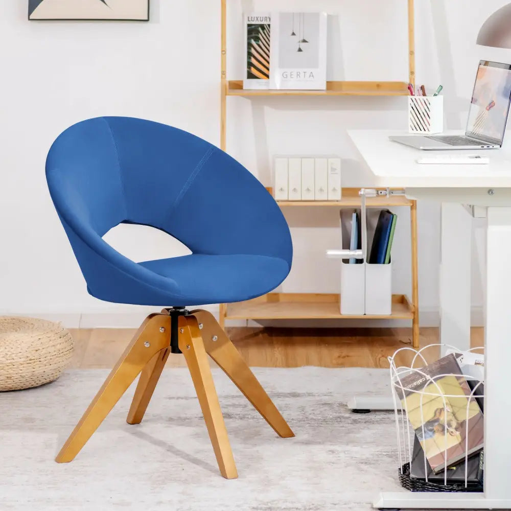 Swivel Accent Chair with Oversized Upholstered Seat for Home Office-Blue - Blue - Accent Chairs