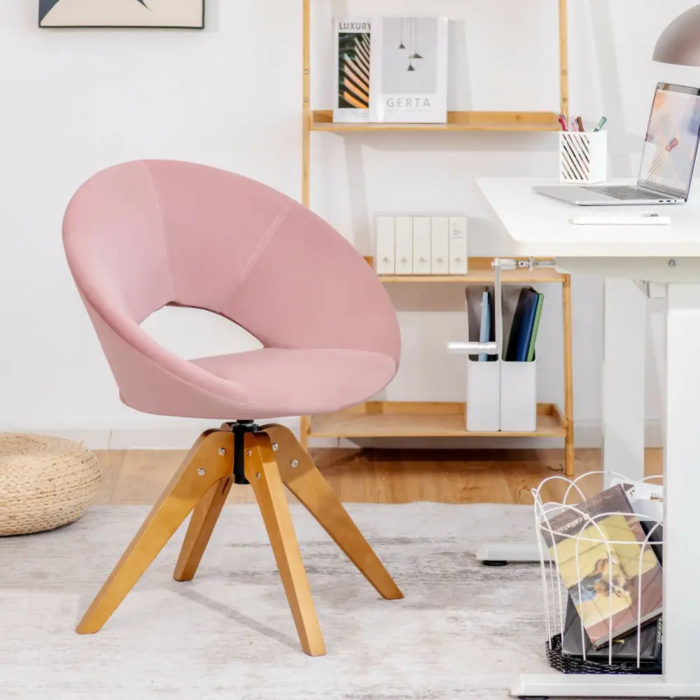 Swivel Accent Chair with Oversized Upholstered Seat for Home Office-Pink - Pink - Accent Chairs