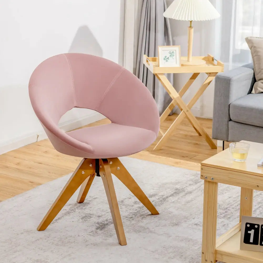 Swivel Accent Chair with Oversized Upholstered Seat for Home Office-Pink - Pink - Accent Chairs