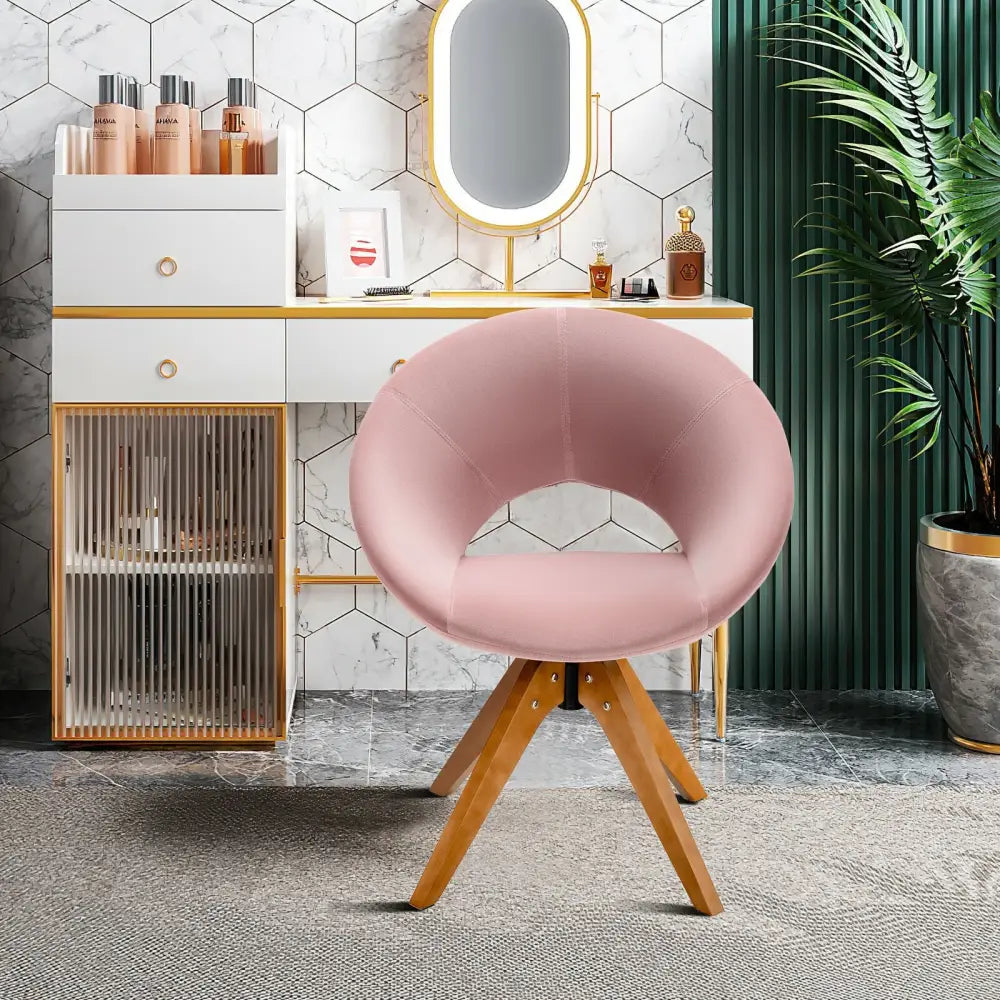 Swivel Accent Chair with Oversized Upholstered Seat for Home Office-Pink - Pink - Accent Chairs