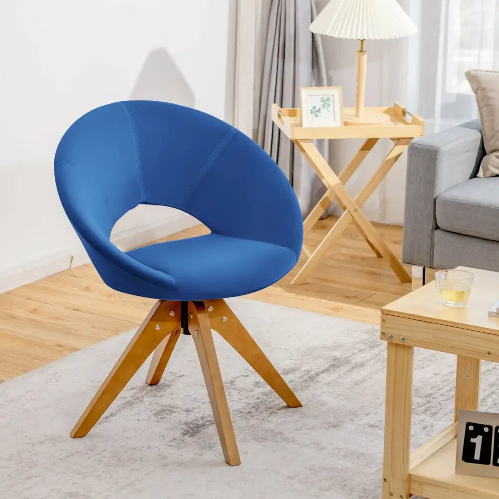 Swivel Accent Chair with Oversized Upholstered Seat for Home Office-Blue - Blue - Accent Chairs