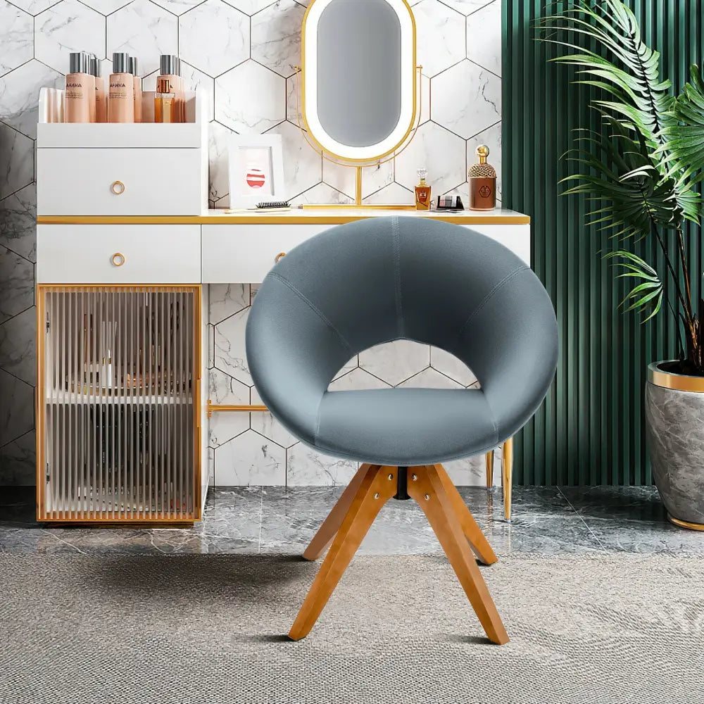 Swivel Accent Chair with Oversized Upholstered Seat for Home Office-Gray - Gray - Accent Chairs