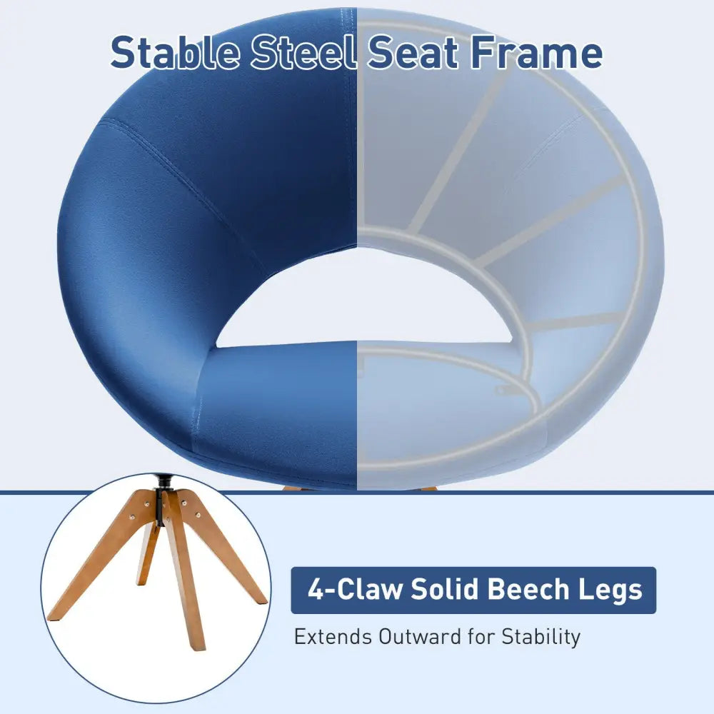 Swivel Accent Chair with Oversized Upholstered Seat for Home Office-Blue - Blue - Accent Chairs