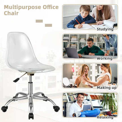 Swivel Acrylic Armless Adjustable Height Office Chair - Transparent - Armless Chairs
