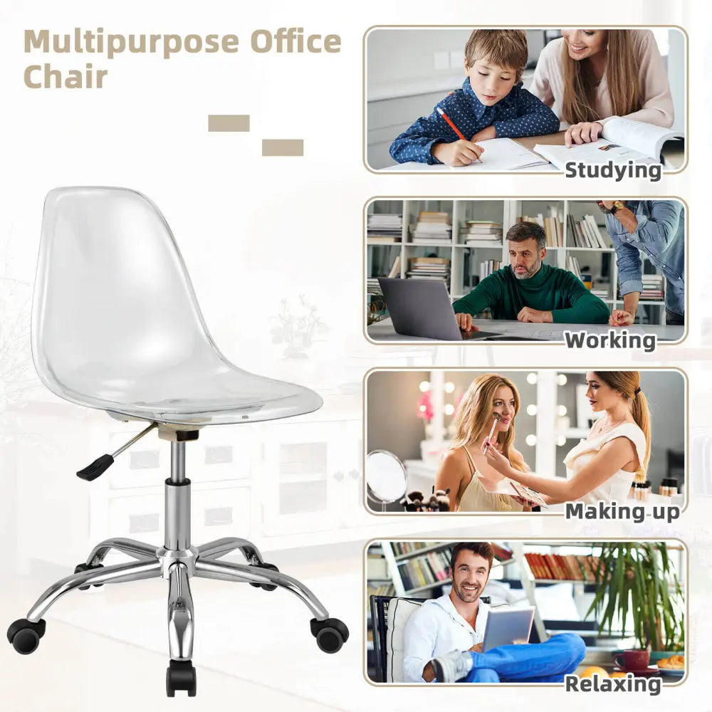Swivel Acrylic Armless Adjustable Height Office Chair - Transparent - Armless Chairs