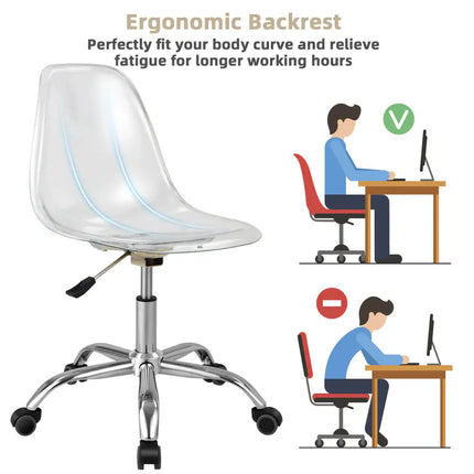 Swivel Acrylic Armless Adjustable Height Office Chair - Transparent - Armless Chairs