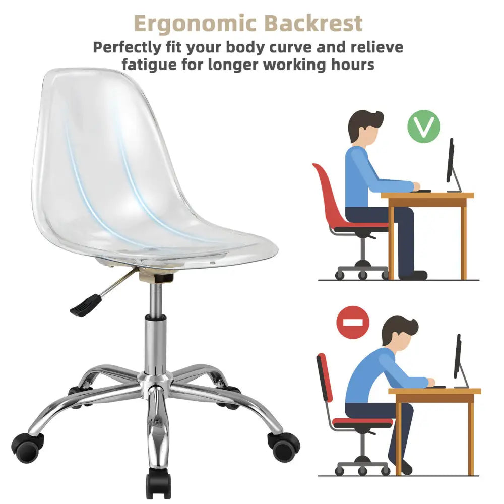 Swivel Acrylic Armless Adjustable Height Office Chair - Transparent - Armless Chairs