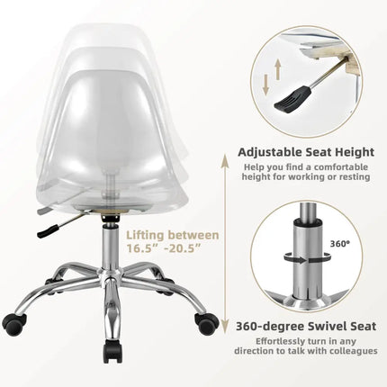 Swivel Acrylic Armless Adjustable Height Office Chair - Transparent - Armless Chairs