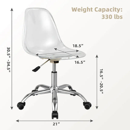 Swivel Acrylic Armless Adjustable Height Office Chair - Transparent - Armless Chairs