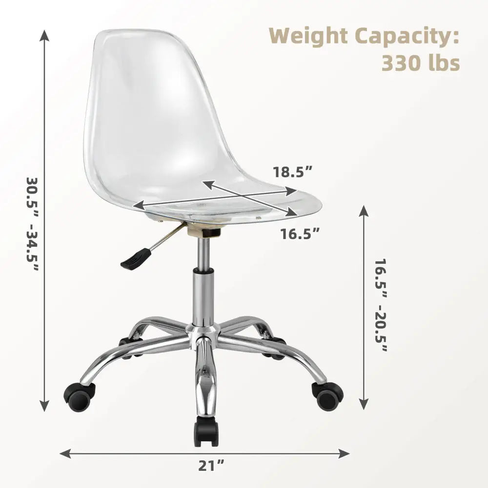 Swivel Acrylic Armless Adjustable Height Office Chair - Transparent - Armless Chairs