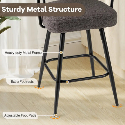 Swivel Bar Stool Set of 2 Counter Height Chairs with Curved Back and Arms-Grey - Gray - Bar Stools