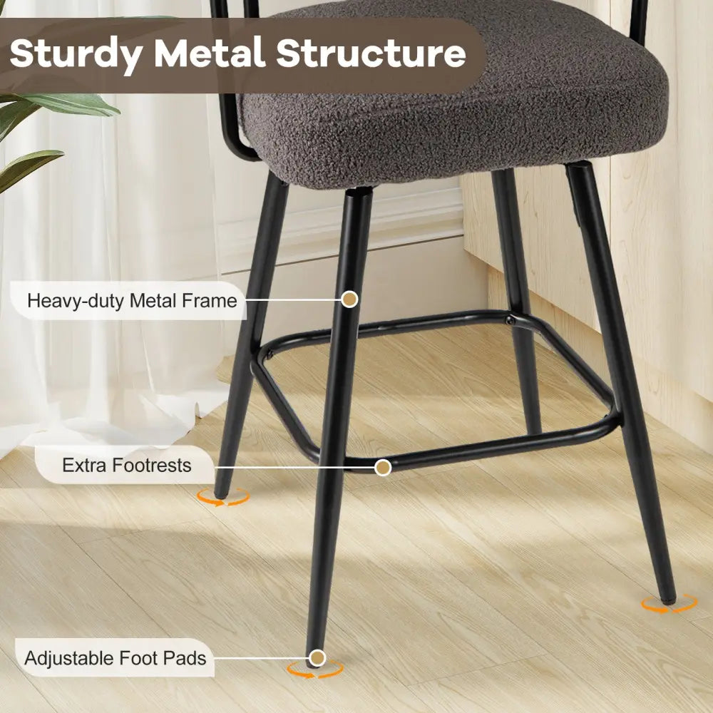 Swivel Bar Stool Set of 2 Counter Height Chairs with Curved Back and Arms-Grey - Gray - Bar Stools