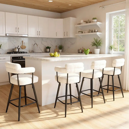 Swivel Bar Stool Set of 2 Counter Height Chairs with Curved Back and Arms-White - White - Bar Stools