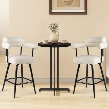Swivel Bar Stool Set of 2 Counter Height Chairs with Curved Back and Arms-White - White - Bar Stools
