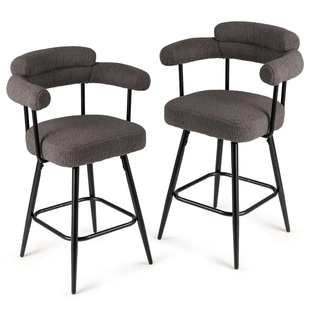 Swivel Bar Stool Set of 2 Counter Height Chairs with Curved Back and Arms-Grey - Gray - Bar Stools