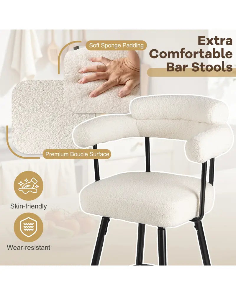 Swivel Bar Stool Set of 2 Counter Height Chairs with Curved Back and Arms-White - White - Bar Stools