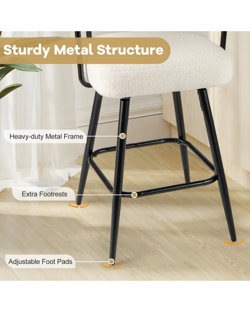Swivel Bar Stool Set of 2 Counter Height Chairs with Curved Back and Arms-White - White - Bar Stools