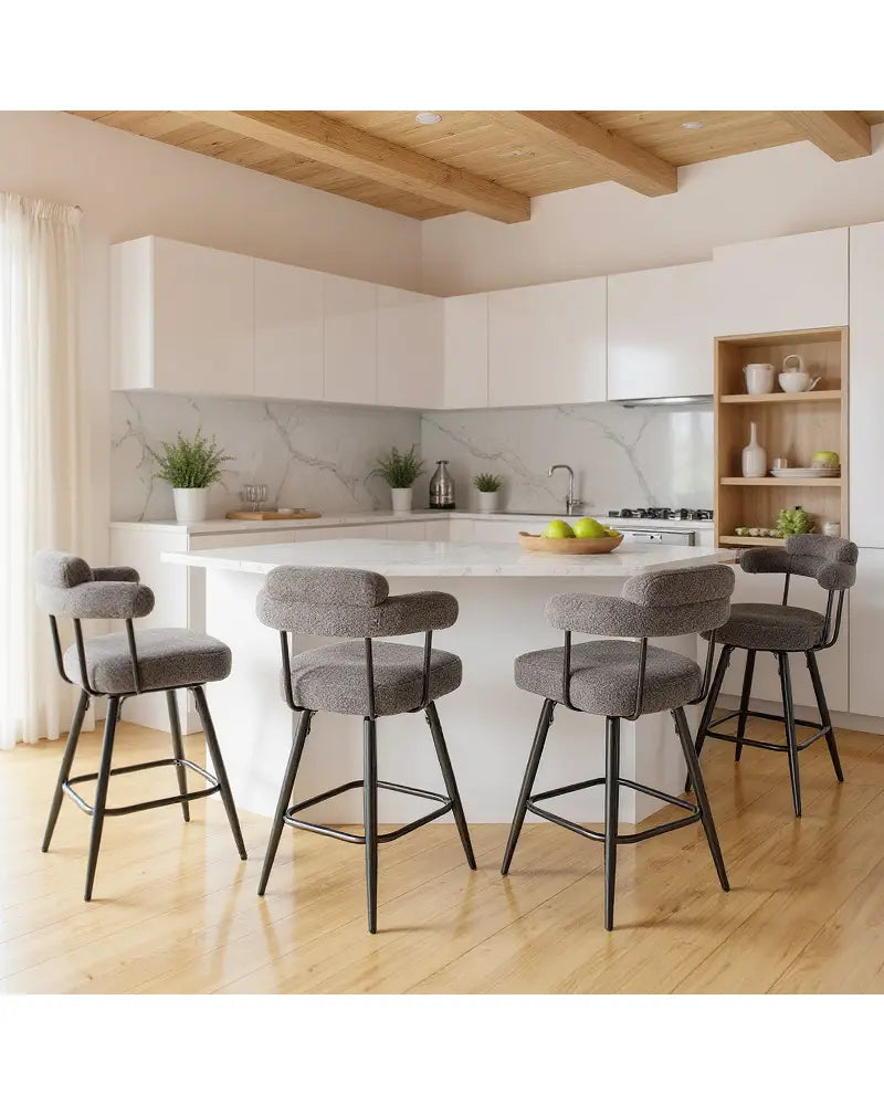 Swivel Bar Stool Set of 2 Counter Height Chairs with Curved Back and Arms-Grey - Gray - Bar Stools