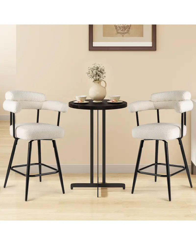 Swivel Bar Stool Set of 2 Counter Height Chairs with Curved Back and Arms-White - White - Bar Stools
